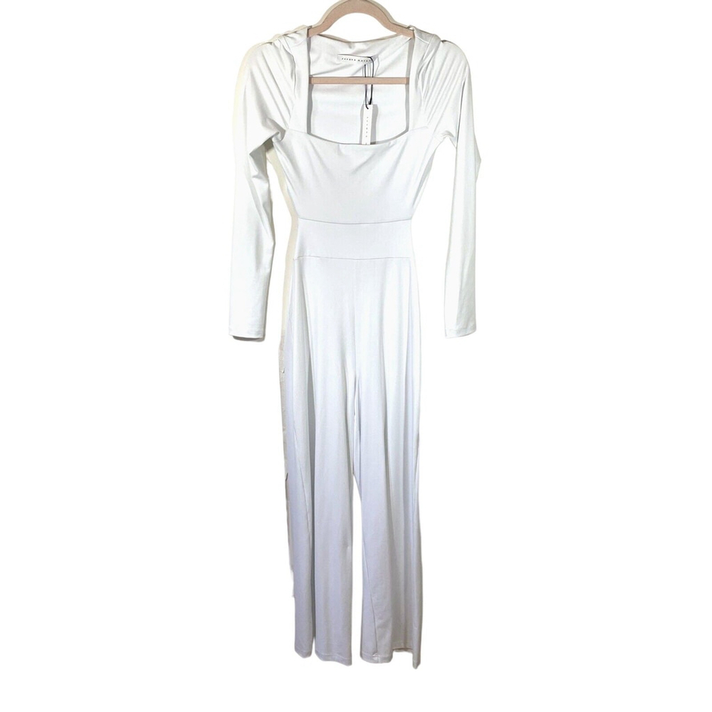 NWT Susana Monaco Jumpsuit XS Sugar White Cut Out Back Wide Leg Long Sleeve